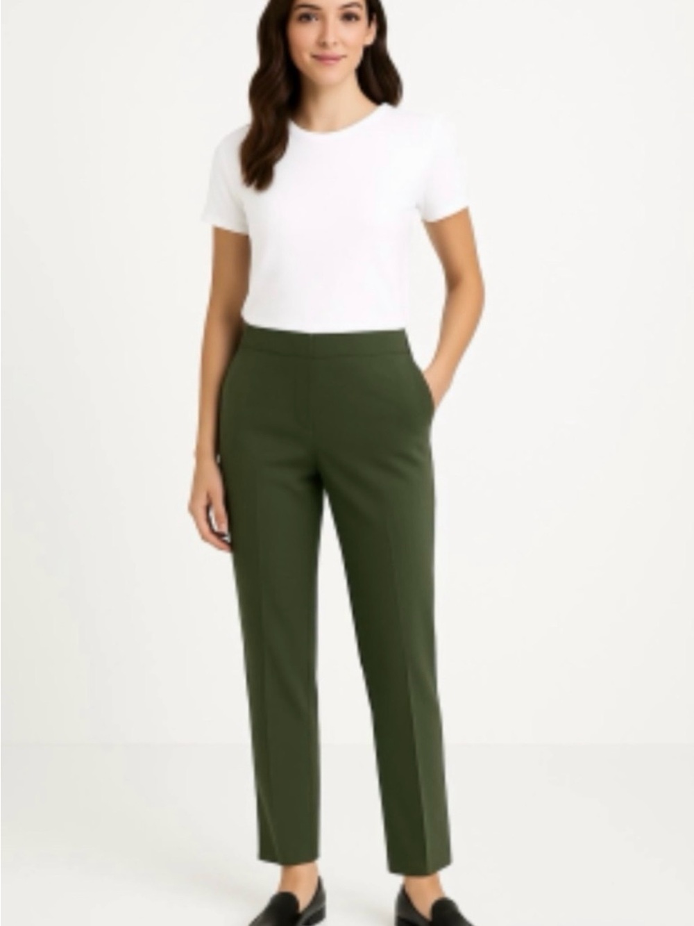 AKRIS PUNTO Tailored Olive Straight-Leg Ankle Dress Pants Trousers Sz. Medium‎